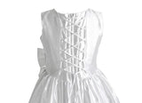 Girls Communion Dress with Shantung Tucked Bodice and Jeweled Bow