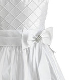 Girls Communion Dress with Shantung Tucked Bodice and Jeweled Bow