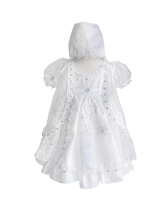 Baptism Dress With Sequins and Embroidery