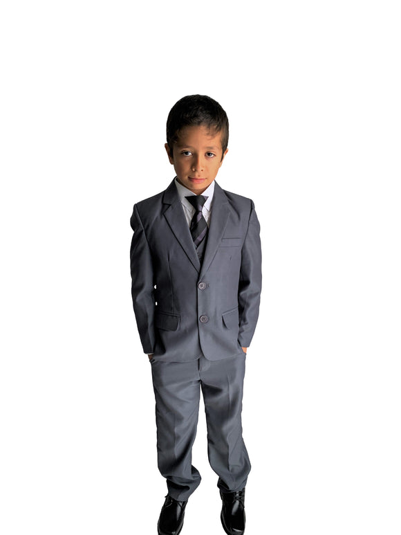 Boys 5 Piece Formal Grey Suit