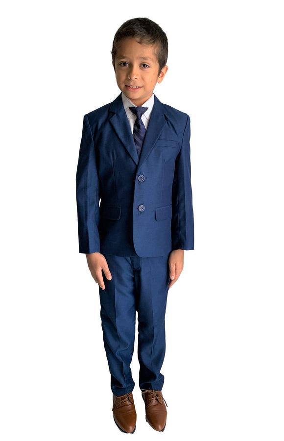 Boys Single Breasted Formal 5 Piece Blue Suit