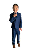 Boys Single Breasted Formal 5 Piece Blue Suit