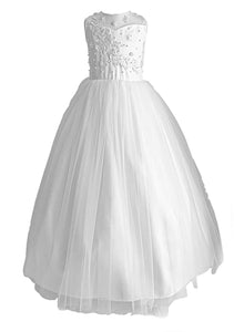 Illusion Neckline Dress With Detailed Bodice and Tulle Skirt