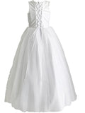 Illusion Neckline Dress With Detailed Bodice and Tulle Skirt