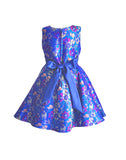 Girls Blue Dress With Multi-Color Floral Print