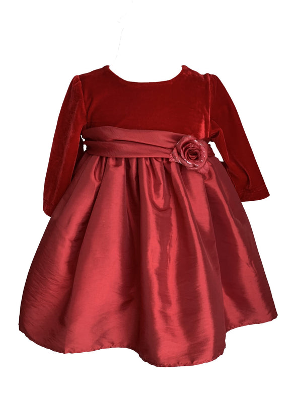 Baby Girls Long Sleeve Velvet/Taffeta Dress