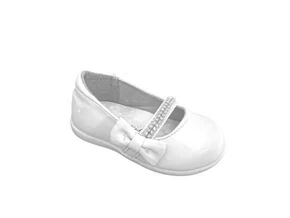 White Patent Baby Shoe With Rhinestone Strap