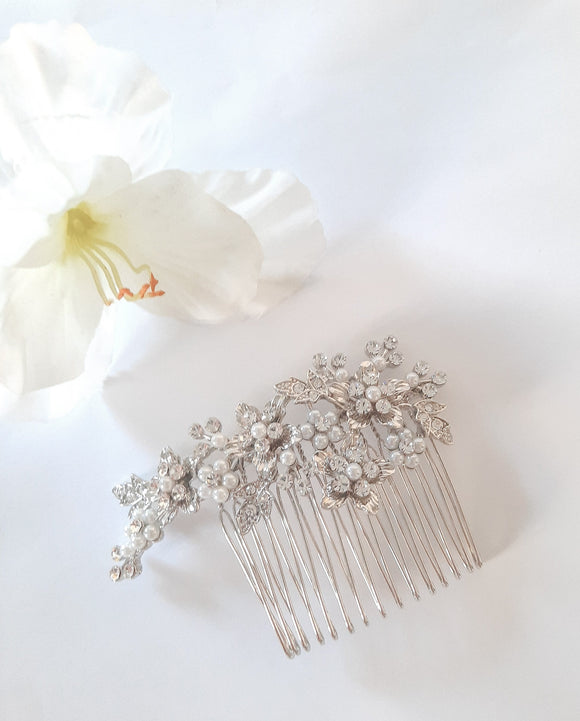 Pearl + Crystal Floral Hair Comb
