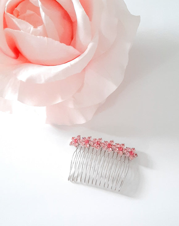 Dainty Crystal Hair Comb With Pink Crystals