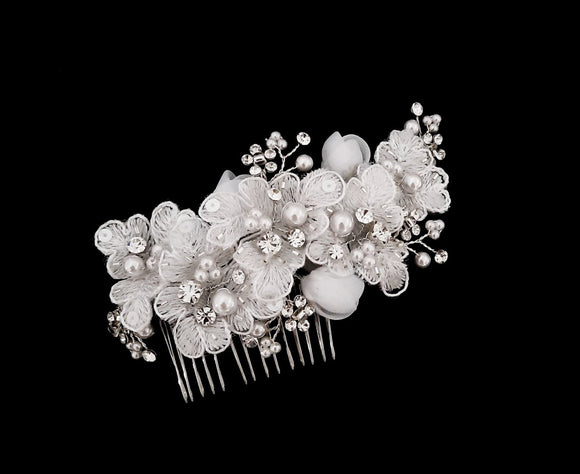 White Crystal Pearl Hair Comb