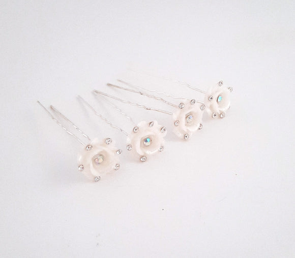White Flower and AB Stone Hairpins Set