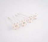 White Flower and AB Stone Hairpins Set