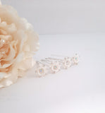 White Flower and AB Stone Hairpins Set