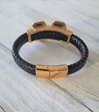 Mens Wolf-Head Bracelet | Stainless Steel + Leather