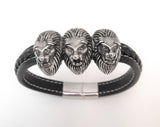 Mens Bracelet with Lionheads | Leather