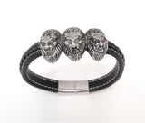 Mens Bracelet with Lionheads | Leather