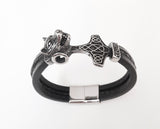 Mens Black Wolf-Head Bracelet | Leather