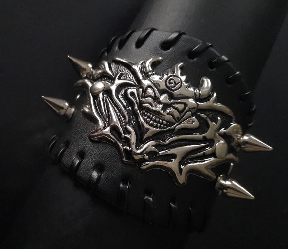 Mens 3D Devil-Face Bracelet | Black Faux Leather