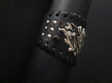 Mens 3D Devil-Face Bracelet | Black Faux Leather