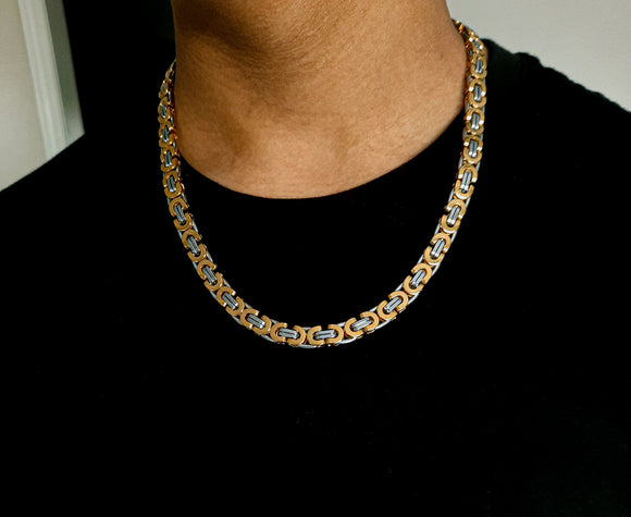 9 MM Two-Tone Byzantine Stainless Steel Chain