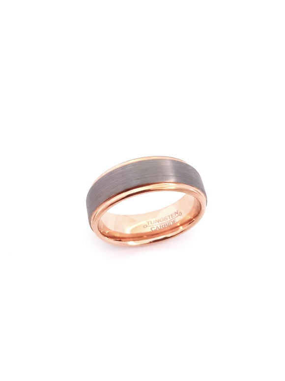 8MM Tungsten Carbide Brushed Ring | Rose Gold + Grey