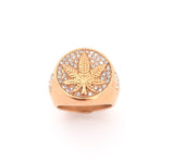 Gold Plated Marijuana Leaf Ring | Iced-Out