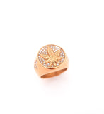 Gold Plated Marijuana Leaf Ring | Iced-Out