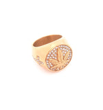 Gold Plated Marijuana Leaf Ring | Iced-Out