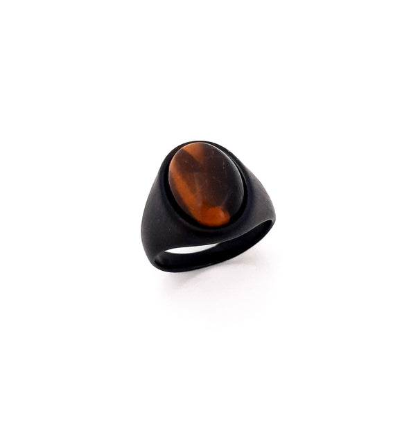Classic Mens Black Tiger Eye Ring | Stainless Steel