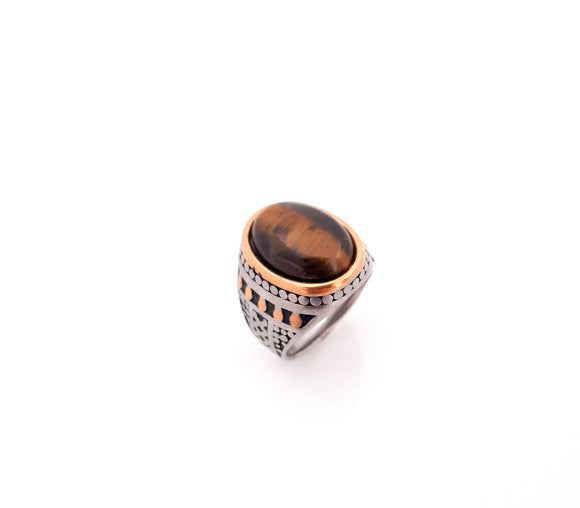 Classic Mens Tiger Eye Ring | Stainless Steel