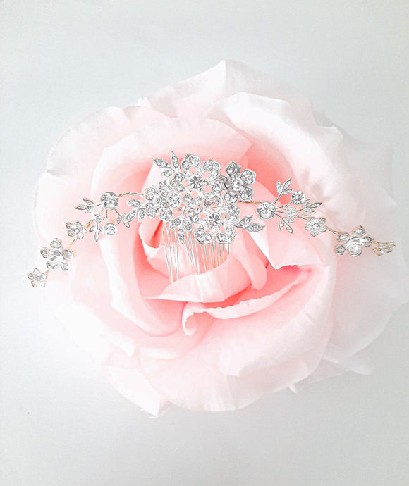 Crystal Floral Hair Comb with Adjustable Wire