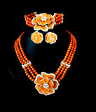 Beaded Floral Necklace Set with Matching Ring and Bracelet