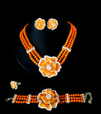 Beaded Floral Necklace Set with Matching Ring and Bracelet