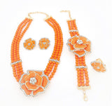 Beaded Floral Necklace Set with Matching Ring and Bracelet