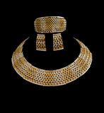 Gold Metal Necklace Set with Weave Effect