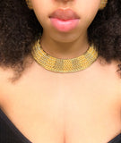 Gold Metal Necklace Set with Weave Effect