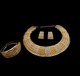 Gold Metal Necklace Set with Weave Effect