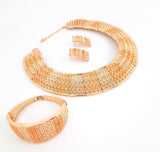 Gold Metal Necklace Set with Weave Effect