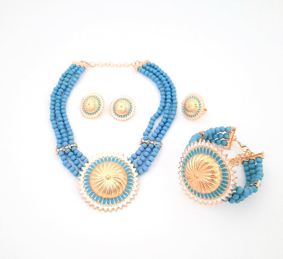 Turquoise Beaded Necklace Set with Matching Ring and Bracelet