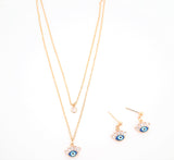 Two Tier Evil Eye Necklace with Matching Earrings