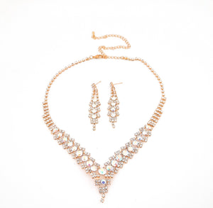 Classic V-Shaped Necklace and Earring Set with AB Stones