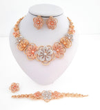 Floral Tri-Colour Necklace and Earring Set with Matching Ring and Bracelet