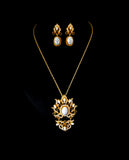 Gold Turkish Necklace Set with Marble Stone Effect