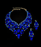 Royal Blue Crystal V Necklace and Earring Set