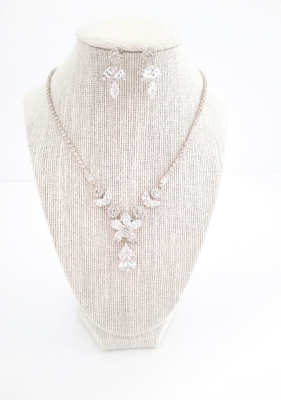 Marquise-Cut and Pear Drop Crystal Necklace Set