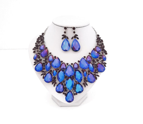 Royal Blue and Teal Crystal Necklace and Earring Set
