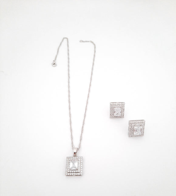 Square Pendant Necklace with Matching Earrings