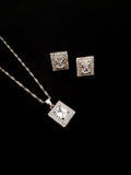 Square Pendant Necklace with Matching Earrings