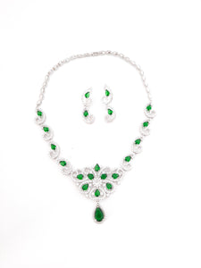 Emerald Green and Cubic Zirconia Necklace and Earring Set