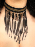 Black and Gold Beaded Tassel Choker